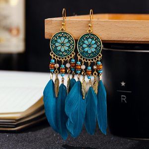 Long Tassel Handmade Bohemian Dangle Earrings( Blue)